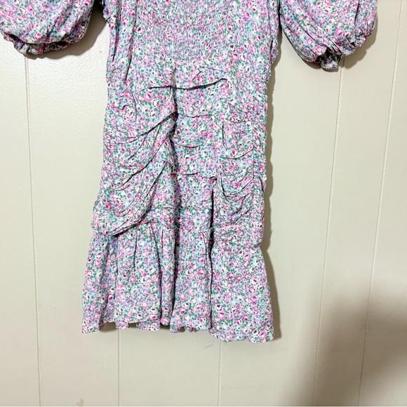 ASTR the Label Rushed Off Shoulder Blue Pink Ditsy Mini Floral Dress Size S - Picture 8 of 9